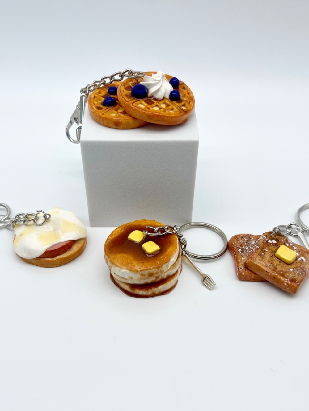 Breakfast Food Keychain or Bag Clip – Pancakes, Waffles, French Toast, Eggs Bene - Picture 11 of 16